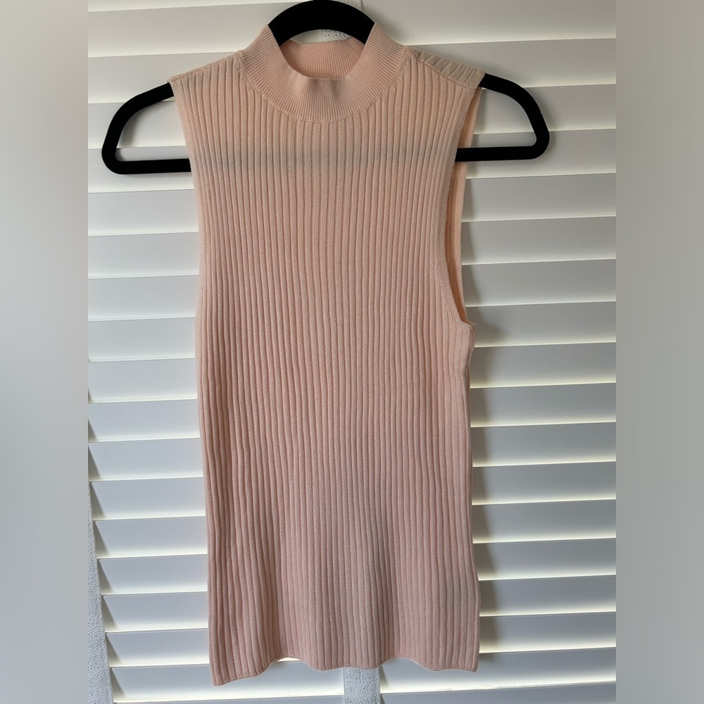 Bar III Tank Top Mock Neck Ribbed Blush Cream Sleeveless Knit Modest Medium